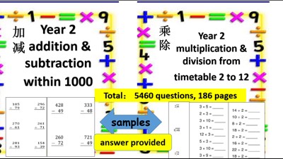 二年级数学加减乘除基础作业 Mathematics Worksheets Year 2